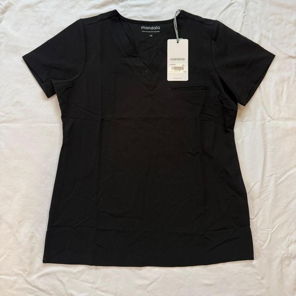 Mandala Women's Black Top Scrub Shirt XS Brand NWT